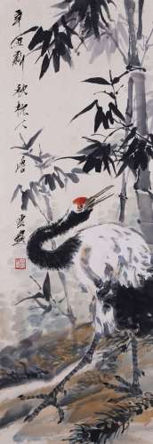 A CHINESE CRANE LONGEVITY PAINTING, XIEZHILING MARK