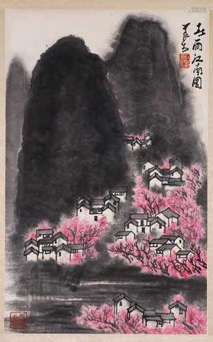 A CHINESE SPRING RAIN JIANGNAN PAINTING LI KE RAN MARK