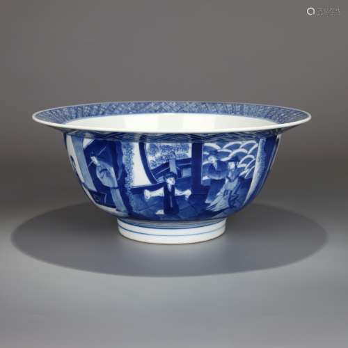 A BLUE AND WHITE FIGURAL BOWL