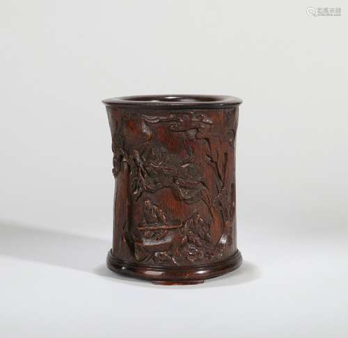 A AGILAWOOD FIGURAL BRUSH POT