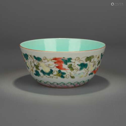 A FAMILLE ROSE FULU PATTERN BOWL