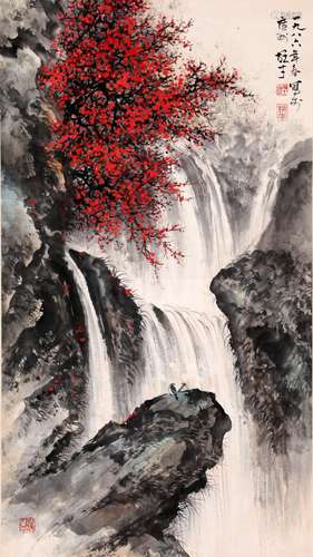 A CHINESE WATERFALL PAINTING,LI XIONG CAI MARK