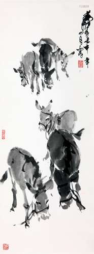 A CHINESE SIX DONKEY PAINTING, HUANGZHOU MARK