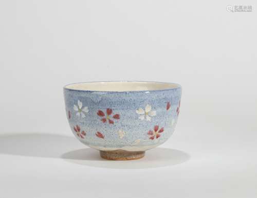 A JAPANESE COLORED FLOWER TEA BOWL