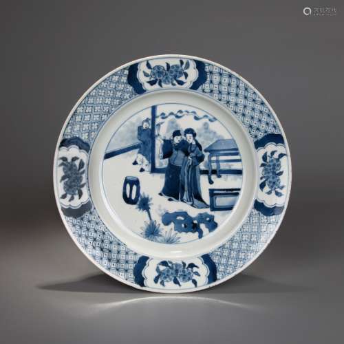 A BLUE AND WHITE MONKEY KING FIGURAL PLATE