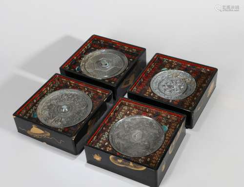 A SET OF FOUR BRONZE MIRROR