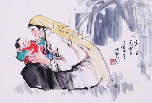 A CHINESE MOTHERHOOD PAINTING YANGZHIGUANG MARK