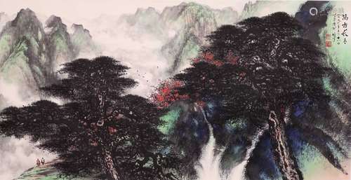 A CHINESE PINE TREE PAINTING LIXIONGCAI MARK