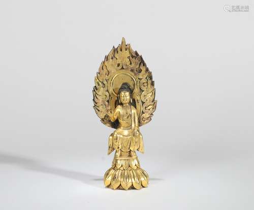 A GILT-BRONZE STANDING STATUE GILT-BRONZE MAITREYA BUDDLA