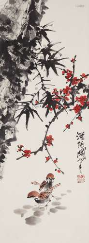 A CHINESE PLUM BLOSSOM AND BAMBOO PAINTING, GUAN SHANYUE MAR...