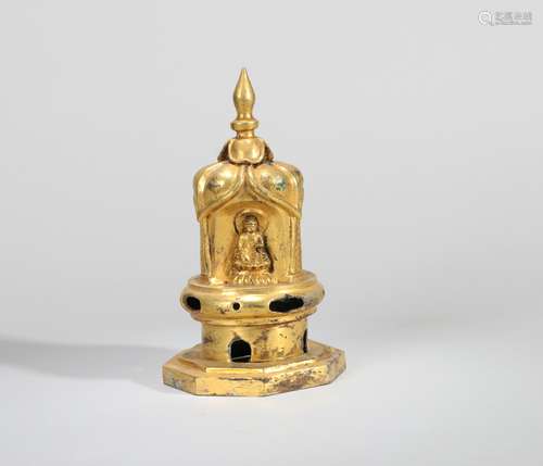 A GILT-BRONZE SET OF THREE BUDDHA PAGODA