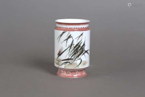 A FAMILLE ROSE CICADA BRUSH POT