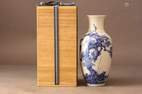 A BLUE AND WHITE 'CRANE AND PINE' VASE, QIANLONG MARK