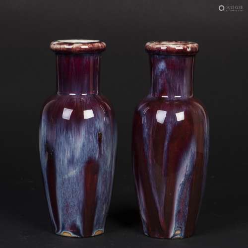 A PAIR OF RED GLAZED VASES