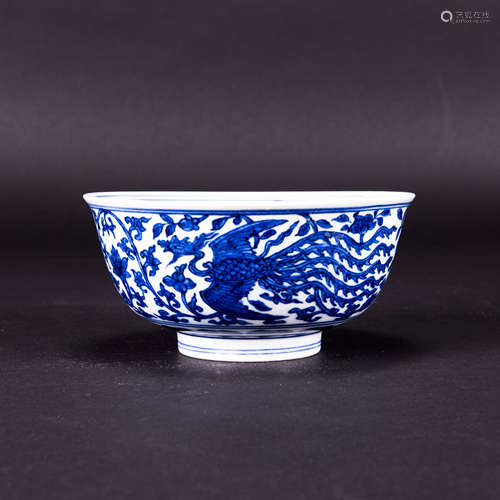 A BLUE AND WHITE 'DRAGON AND PHONIEX' BOWL, JIAJING MARK