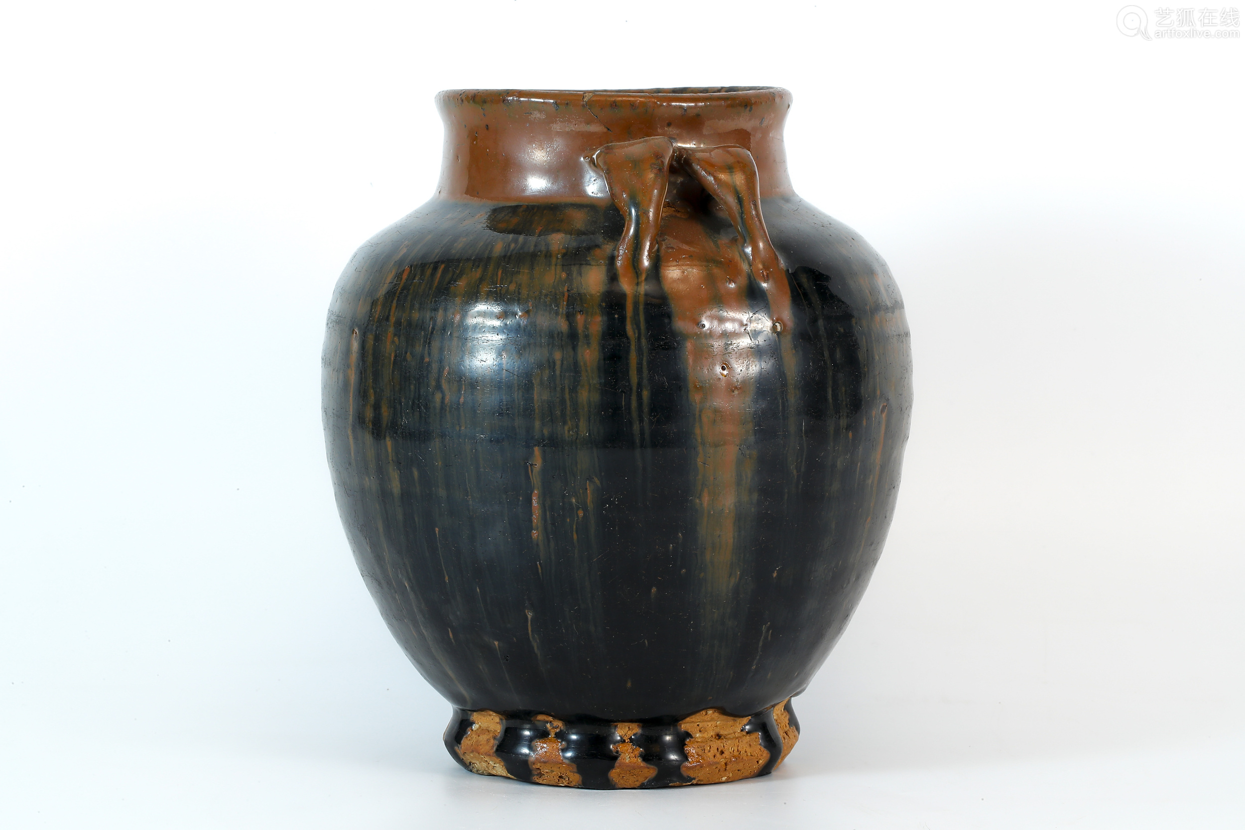 元 黑釉窯變釉四系罐