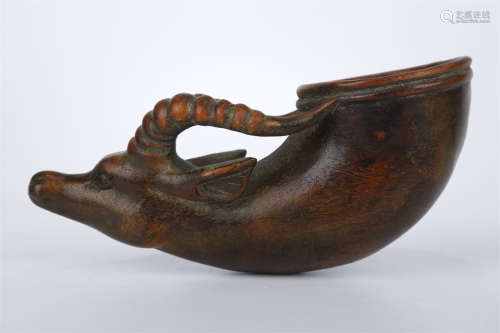 An Agarwood Cleat Shaped Horn Cup.