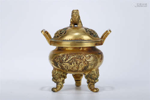 A Gilt Copper Lion-Knob Incense Burner.