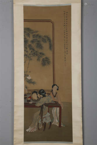 A Maids Painting on Silk by Lu Xiaoman.