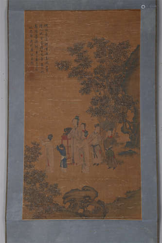 A Maids Painting on Silk by Tang Bohu.