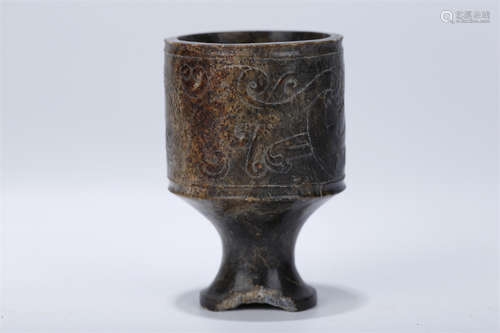 An Antique Jade Goblet with Beast Design.