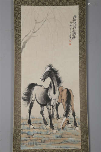 A Steeds Painting on Paper by Xu Beihong.