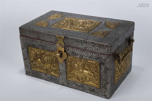 A Rosewood Box with Gilt Dragon Design.