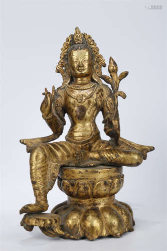A Gilt Copper Padmapani Buddha Statue.