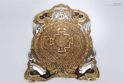 A Gilt Copper Mandala Buddha Plate.