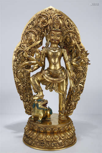 A Gilt Copper Avalokitesvara Statue.