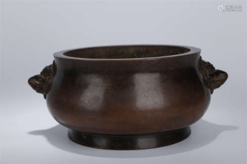 A Copper Censer with Two Beast Shaped Ears.