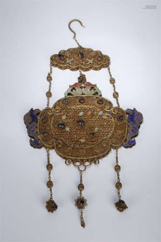 A Gilt Silver Pendant, Inlaid with Jewels.