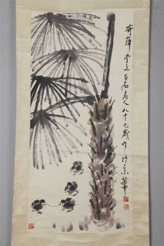 A Chicks Painting on Paper by Qi Baishi.