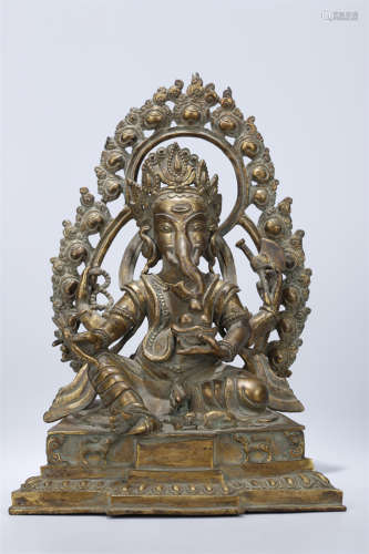 A Gilt Copper Ganesha Buddha Statue.