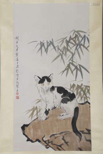 A Cat Painting on Paper by Xu Beihong.