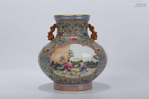 A Rose Porcelain Two-Ear Bottle.