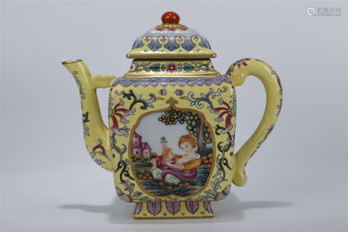 A Rose Porcelain Square Teapot.