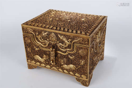 A Gilt Copper Box with Dragon Design.