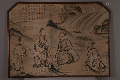 A Figure Painting on Paper by Tang Bohu.