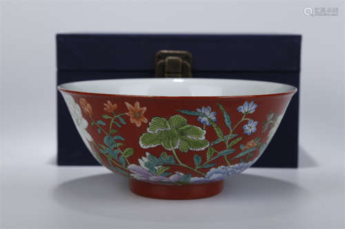 A Rose Porcelain Bowl with Flowers Design.