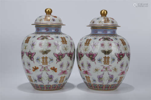 A Group of Rose Porcelain Lidded Pots.