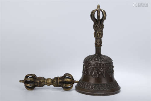A Copper Vajra Pestle and Bell for Rite.