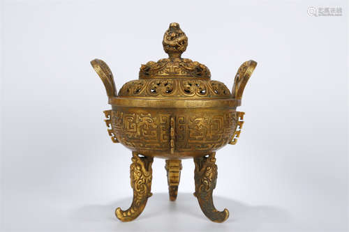 A Gilt Copper Knobbed Incense Burner.