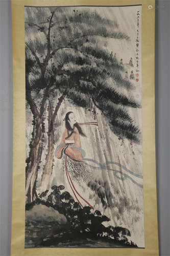 A Figure Painting on Paper by Fu Baoshi.