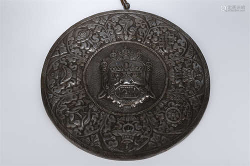 A Cast Iron Mahakala Buddha Plate.