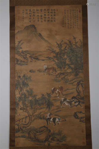 A Steeds Painting on Silk by Zhao Mengfu.