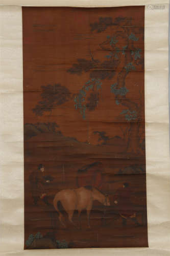A Figure and Horse Painting by Zhao Zhongmu.
