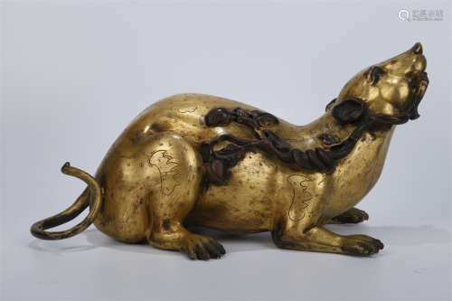 A Gilt Copper Auspicious Rat Sculpture.