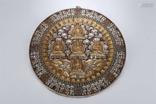 A Gilt Copper Sakyamuni Mandala Buddha Plate.