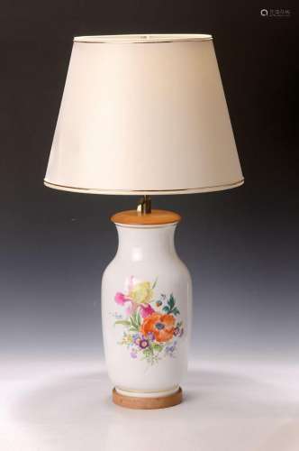 Large table lamp, Meissen, 20th c., porcelain foot vase